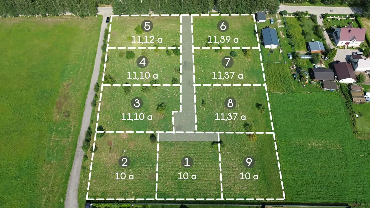 Sklypų išplanavimas iš kito kampo su pažymėtais numeriais, Rudamina